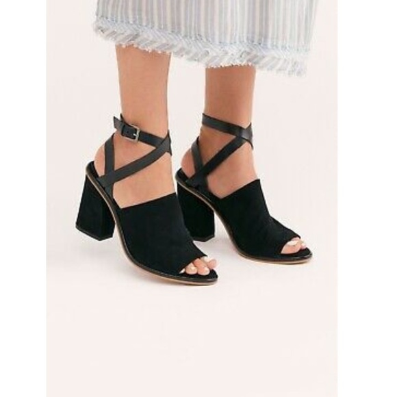 Free People See Ya There Heel Suede Sandals Size 40 Black Fall Block - Picture 2 of 15